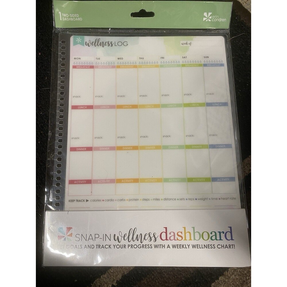 Erin Condren Snap In Dashboard Wellness Log Planner Happy Track Weight NIP
